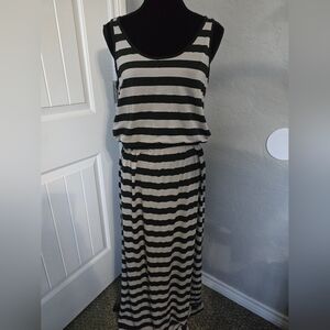 Fever Long Maxi Striped Dress Black Gray Grey‎